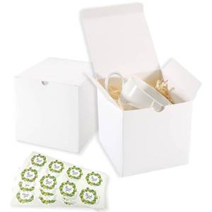 lot 2081 image: Frantis White 24 Pack 3x3x3 inch Small Gift Box with Lids for Party Gift Boxes, Valentines Boxes, Ornament Boxes, Christmas Gift Boxes, Wedding Boxes Easy to Assemble Gift Box with 24 Thank You Stickers