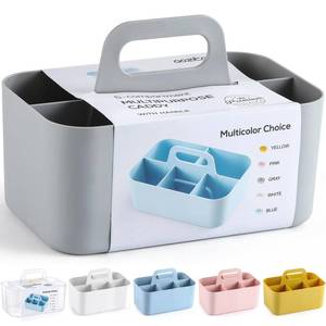 lot 2086 image: Multiuse Caddy Organizer with Handle - Stackable Plastic Tote Bin - Art Craft Supplies, Office, Desk, Stationery Pen Holder, Kitchen, Utensil, Makeup, Bathroom, Shower, Cleaning, Dorm Organizer - Grey