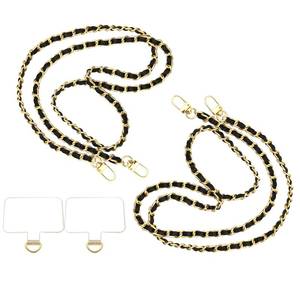 lot 2097 image: 2PCS Cell Phone Chain Crossbody,Phone Lanyard,47.2 Metal Chain with Leather Strap for IPhone Case, a Superb Gift for Free the Hands of Women(Black)