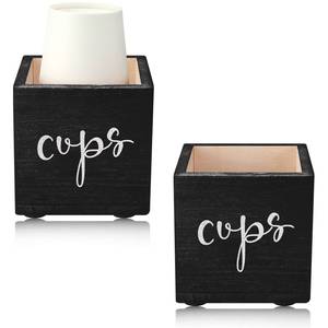 lot 2099 image: Yookeer 2 Pack Wooden Cup Dispenser - 35 oz Disposable Drink Holder for Bathroom, Kitchen, Wedding Farmhouse Party Decoration(Black)