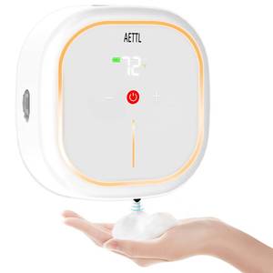 lot 2112 image: AETTL Automatic Foam Soap Dispenser Touchless Wall Mounted, USB-C Rechargeable with Smart Screen Temperature Display & Ambient Light, 7 Adjustable Levels, 16.9 oz for Kitchen Bathroom Commercial,White