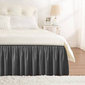 lot 2123 image: RIMELA Dark Grey Bed Skirt for Queen Size Beds & Matresses Wrap Around Elastic Dust Ruffles for Box Spring, Solid Wrinkle and Fade Resistant Machine Wash Fabric Easy to Install, Bedskirt 15 Inch Drop