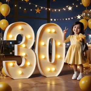 lot 3216 image: Marquee Numbers 3 Feet Tall Large Light Up Numbers 30th Birthday Decorations Women Men Big Yellow Light Outdoor Anniversary Decorations Balloon Arch Kit Party Backdrop 30