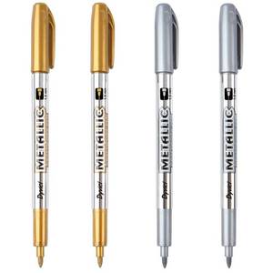 lot 4013 image: Dyvicl Metallic Markers Pens - Silver and Gold Paint Pens for Black Paper, Glass, Rock Painting, Halloween Pumpkin, Card Making, Scrapbook Album, Christmas DIY Art Craft Kids, Set of 4