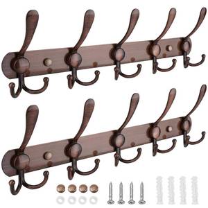 lot 4015 image: TICONN Wall Mounted Coat Rack, Five Heavy Duty Tri Hooks All Metal Construction for Jacket Coat Hat in Mudroom Entryway (Antique Bronze, 2-Pack)