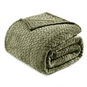 lot 4020 image: Exclusivo Mezcla Fleece King Size Blanket for Bed, 90x104 Inches Soft Cozy Jacquard Flannel Blankets, Lightweight Fuzzy Plush Warm for Women, Olive Green