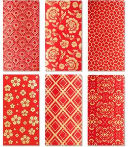 lot 4396 image: Heavy Duty Chinese New Year Red Envelopes in Gold Foil, Red Pocket Envelopes Chinese Hong Bao Gift Lucky Money Envelopes, 6 Designs 18-Pack, 3.5 x 6.7 Inches (Gold)