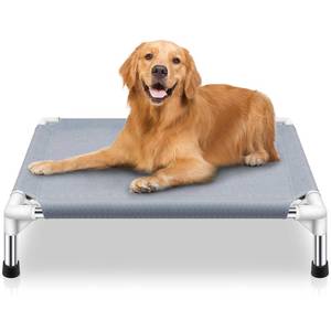 lot 4409 image: Elevated Cooling Dog Bed, Raised Outdoor Dog Bed for Medium Dogs, Portable Pet Cots with No-Slip Rubber Feet, Double Layer Polyester Cotton