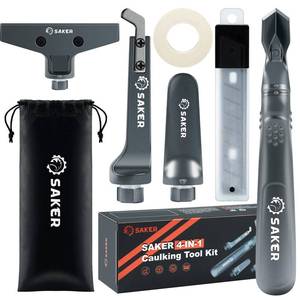 lot 4417 image: Saker Caulking Tool Kit-Aluminum 4 in 1 Sealant Finishing Tool Grout Remove Scraper Caulk Remover Glass Glue Angle Scraper for Bathroom,Kitchen,Floor,Window,Sink Joint,Frames Seal Silver