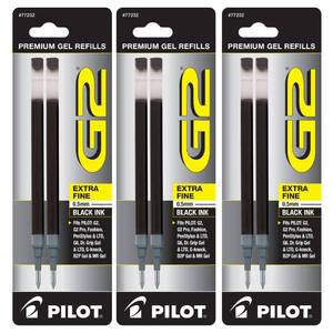 lot 4440 image: Pilot G2 Gel Ink Pen Refills, Extra Fine Point, 0.5mm, Black Ink, 6 Refills