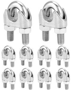 lot 4446 image: QWORK M16 Wire Rope Clamp 58 Cable Clip Set, 10 Pcs 304 Stainless Steel U Bolt for Rigging, Flag Line & Tent Support