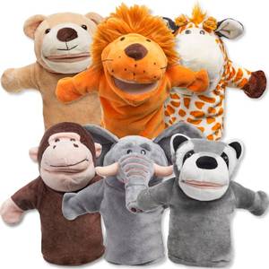 lot 4451 image: JOYIN 6Pcs Kids Hand Puppet Set with Working Mouth, Toddler Plush Toy Includes Elephant, Giraffe, Lion, Bear, Raccoon and Monkey for Show Theater, Easter Birthday Gifts for Kid