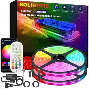lot 4460 image: ROLiGHTiC Marine Submersible Boat LED Strip Lights, 50FT IP68 Waterproof Underwater Boat RGB Lights, Boat Deck Light, Under Boat Light for Night Fishing Pontoon Boats, RFAPP Control