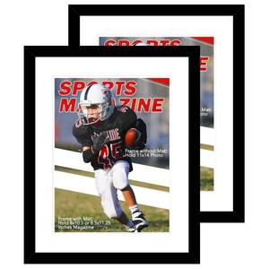 lot 4464 image: OMISHE 2 Pack Sports Magazine Frames, Fit 8.0x10.5 or 8.5x11.25 inch Magazine Display, Magazine Frames for Wall, Black, White Mat
