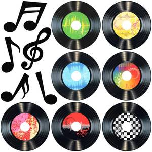 lot 4474 image: Pasimy 39 Pcs Music Party Decorations Musical Notes Records Bulletin Board Cutouts Rock and Roll Classroom Decor for 1950s 70s 90s Retro Music Birthday Theme Party Supplies School Home Wall Decor