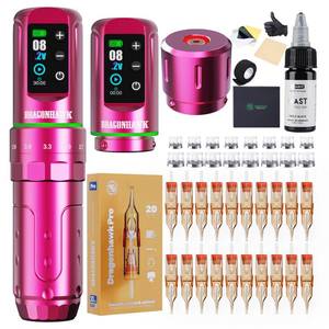 lot 4483 image: Dragonhawk Tattoo Kit, L3 CordlessCord Complete Tattoo Gun Rotary Pen Machine Kit, Powerful Mcore Motor, 2 Batteries Power Supply Tattoo Needles Cartridges for Pro Artists Pink Color