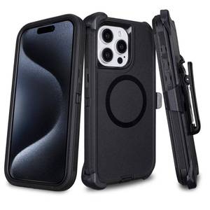 lot 4490 image: for iPhone 15 Pro Max Case with Belt Clip Holster, Compatible with MagSafe, 3-Layer Shockproof Anti-Drop Full Body Protective Case, Heavy Duty Rugged Defender Cover for iPhone 15 Pro Max, Black