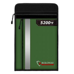 lot 4496 image: ROLOWAY Fireproof Document Bag (15.5 x 11.5 inch) with 2 Pockets and 5200�� Aluminum Foil Layer, Fireproof Bag for Document Safe (Green)