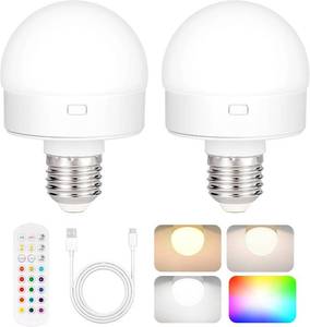 lot 4504 image: Rechargeable Battery Operated Light Bulb with Remote Control 2 Packs, 350LM Dimmable Detachable LED Bulb with 15 Colors Selectable & 3 Timer, Wireless Puck Light Bulb for Wall Sconce, Non-Hardwired
