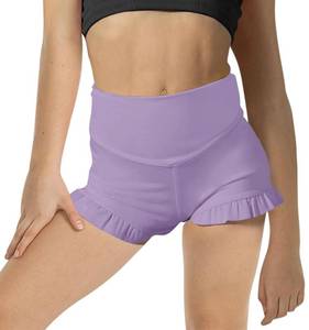 lot 6024 image: rrhss Girls Athletic Ruffle High Waisted Yoga Dance Comfy Workout Gymnastics Purple Shorts size 140