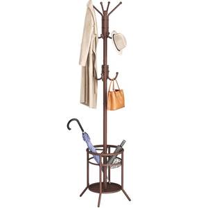 lot 9521 image: ELYKEN Coat Rack Freestanding, Metal Coat Rack Stand with Umbrella Holder, Modern Coat Tree with 12 Hooks, Floor Standing Corner Hall Tree for Entryway Living Room Bedroom Office, Brown