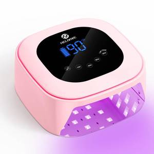 lot 9531 image: HELIVIVE Cordless UV LED Nail Lamp, 80W Rechargeable Nail Dryer with 4 Timers, Atmosphere Light & Mirror Base, UV Light for All Gel Nails, Ideal for Training,Nail Art Practice,Home & Salon Use (Pink)
