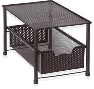 lot 9534 image: Simple Houseware Stackable Under Sink Cabinet Sliding Basket Organizer Drawer, Bronze