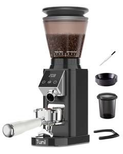 lot 9535 image: Tuni G1 Conical Burr Coffee Grinder, 48 Grind Settings Anti-static Burr Mill, Precision Electronic Timer and LED Touchscreen for EspressoDripCold BrewFrench Press, Stainless Steel, Noir