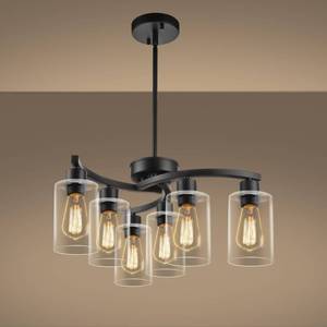 lot 9536 image: Sigaitwei 6 Light Modern Chandeliers for Dining Room,21.7 Black Hanging Light Fixture��Kitchen Pendant Lighting Over Island��Industrial Farmhouse Chandelier,Metal with Downward Clear Glass Shade