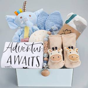 lot 9545 image: pengtai Newborn Baby Boy Gift Basket for Boy, Welcome Home Gift Set with Swaddle Blanket, Clothes, Baby Essentials, Baby Boy Gift Box, Gender Reveal Gift Set