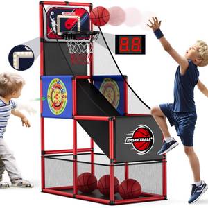 lot 9549 image: HYES Basketball Arcade Game Indoor Outdoor, Kids Basketball Hoop with 4 Balls & Pump, Single Shot Basketball Game at Home, Carnival Games Sport Toys for Boys Girls Teens