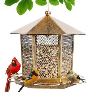 lot 9555 image: Wild Birds Feeder, Finch Bird Feeder for Outdoors, Metal Hexagonal Gazebo Birdfeeder for Garden Patio Outside Hanging