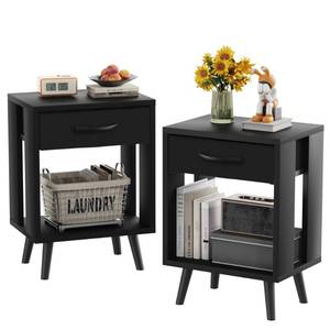 lot 9561 image: GYIIYUO Nightstands Set of 2 with Fabric Storage Drawer and Open Wood Shelf, Side Table with Storage for Bedroom, Night Stand with Drawer for Bedroom, Bedside Tables - Black 24 H