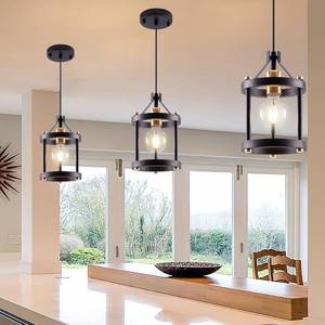 lot 9572 image: MO&OK Chandelier Set of 3 Vintage Pendant Light Fixture, Black Farmhouse Wooden Metal Chandeliers, Open Frame Hanging Lighting for Diningroom,Bar,Entrance Hall,Kitchen Island Living Room