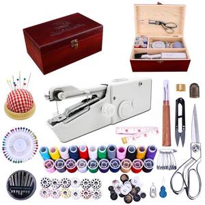 lot 9577 image: Handheld Sewing Machine, with Elegant Wooden Sewing Box and 153-Piece Sewing Kit, Mini Portable Cordless Hand held Sewing Machine, Perfect for Adults, Beginners, and Quick Home Repairs