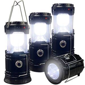 lot 9578 image: Collapsible Portable LED Camping Lantern XTAUTO Lightweight Waterproof Solar USB Rechargeable LED Flashlight Survival Kits for Indoor Outdoor Home Emergency Light Power Outages Hiking Hurricane 4-Pack