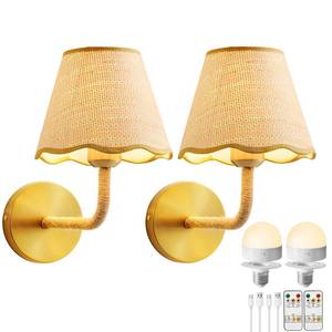 lot 9584 image: PENACINY Battery Operated Rattan Wall Sconces Set of Tow, Wireless Rechargeable Battery Powered Wall Light with Grass-Woven Lampshade for Bedroom Living Room Hallway Porch(E26 Bulb Included)