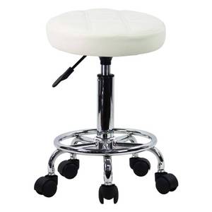 lot 9590 image: KKTONER Round Rolling Stool Chair PU Leather Height Adjustable Swivel Drafting Work SPA Shop Medical Salon Stools with Wheels Office Chair Small (White)