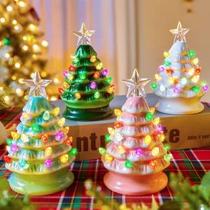 lot 9598 image: 5 Inch Mini Ceramic Christmas Tree Set - 4 Pack Pre-lit Tabletop Christmas Tree with Multicolored LED Lights, Battery Operated Small Lighted Tree for Home Office Table Holiday Decorations
