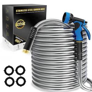lot 9601 image: Lefree 100ft Metal Garden Hose - Heavy Duty 304 Stainless Steel Flexible Water Hose, No Kinks & Leak-Proof with Upgraded Handle, 10-Function Spray Nozzle & 4 Spare Gaskets for Yard, RV, Pet Bath