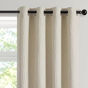 lot 10255 image: Drapexpert Cream and White 100% Blackout Geometric Jacquard Curtains - Thermal Insulated Noise Reducing Drapes for Bedroom and Living Room, 52 x 108