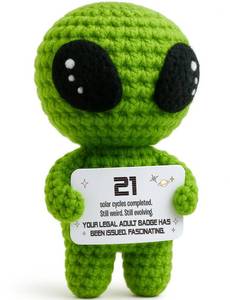 lot 10267 image: 21st Birthday Gifts �� Handmade Crochet Alien Plush with Funny Legal Adult Birthday Message Card �� Cute 21 Years Old Celebration Gift for Him or Her, Bday Milestone Keepsake