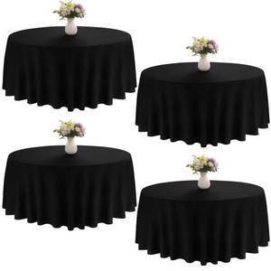 lot 10269 image: JALANCY 4 Pack Round Tablecloth 70 Inch Black Polyester Washable Decorative Fabric Table Covers for Wedding Dining Table Buffet Parties Banquet Decor