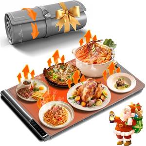 lot 11057 image: Warming Mat for Food  Max Temp 248��,Fast Full-Surface Food Warmer with 8-Level Adjustable and Timer,Roll-Up & Portable Silicone Food Heating Pad with Child Lock,Electric Warming Tray for Buffet Party