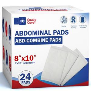 lot 11065 image: GauzeCare Sterile Abdominal- ABD Combine Pads 24-Pack, 8x10 Inches Extra Absorbent & Thick, Individually Wrapped Wound Dressing, First Aid Pads Surgical-Grade, Nonstick- for Heavy Leakage, Post Op
