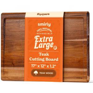 lot 11066 image: Smirly Non Toxic Teak Cutting Boards for Kitchen 1.2 Thickness17Extra Large Cutting Chopping Board with Deep Juice Groove Heavy Duty & Easy Clean