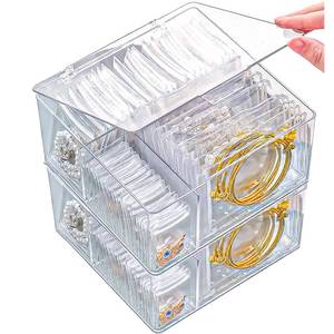 lot 11070 image: 2 Pack 4 In 1 Acrylic Jewelry Organizers and Storage with 120 Portable Anti Tarnish Jewelry Bags, Clear Jewelry Box Organizer, Travel Jewelry Case for EarringsRingsNecklaces for Women Girls