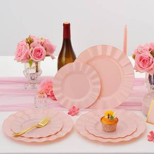 lot 11071 image: ISFANGCO 60Pcs Premium Pink Plates Disposable, Fancy Plastic Disposable Plate, Elegant Wedding Plates Set include 30 10 Dinner & 30 7 Dessert Plates for Party Wedding(30Guests)