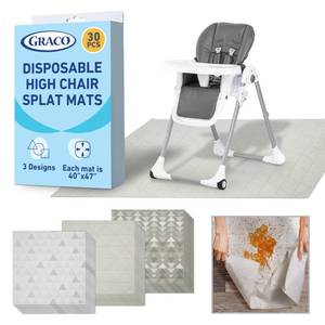 lot 11073 image: Graco Baby Disposable Splat Mats, 30 Sheets with Assorted Designs, 47 x 40, Eco-Friendly Floor Protector for Mealtime, Home & Restaurant Use