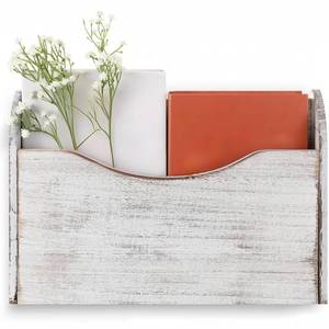 lot 11084 image: Suzile Wall Mounted File Holder Wood Magazine Holder Wall Hanging File Organizer for Office Mail Magazine Letter Paper Folder Organization(White)